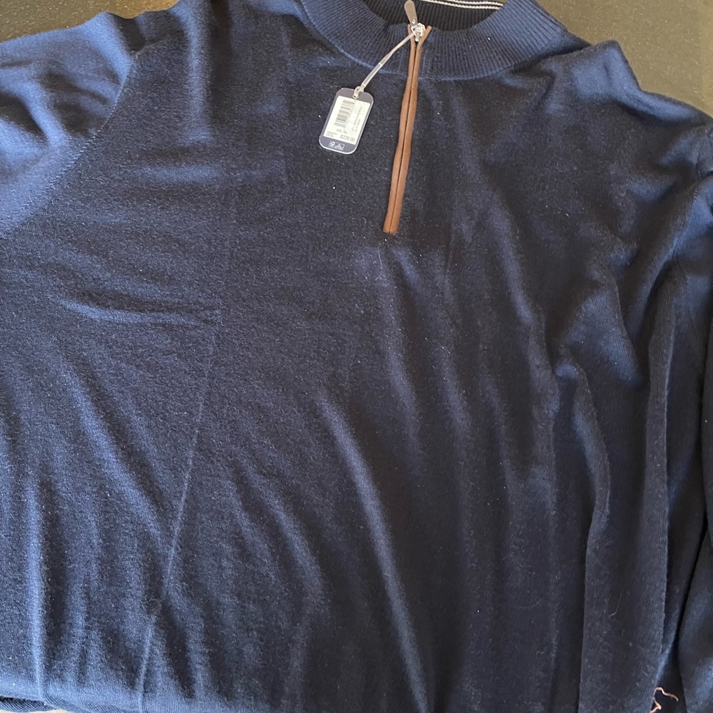 johnnie-O Blue Zip Up Sweater with Quarter-Zip Neckline and Soft Fabric